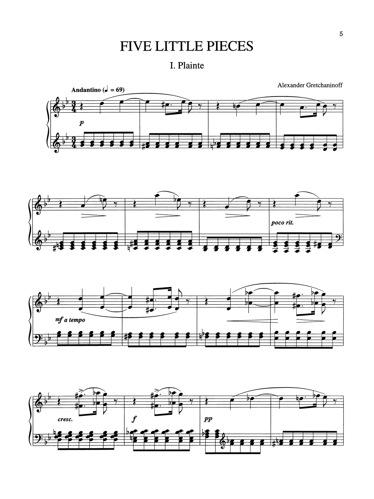 Gretchaninov: 5 Little Pieces, Op. 3