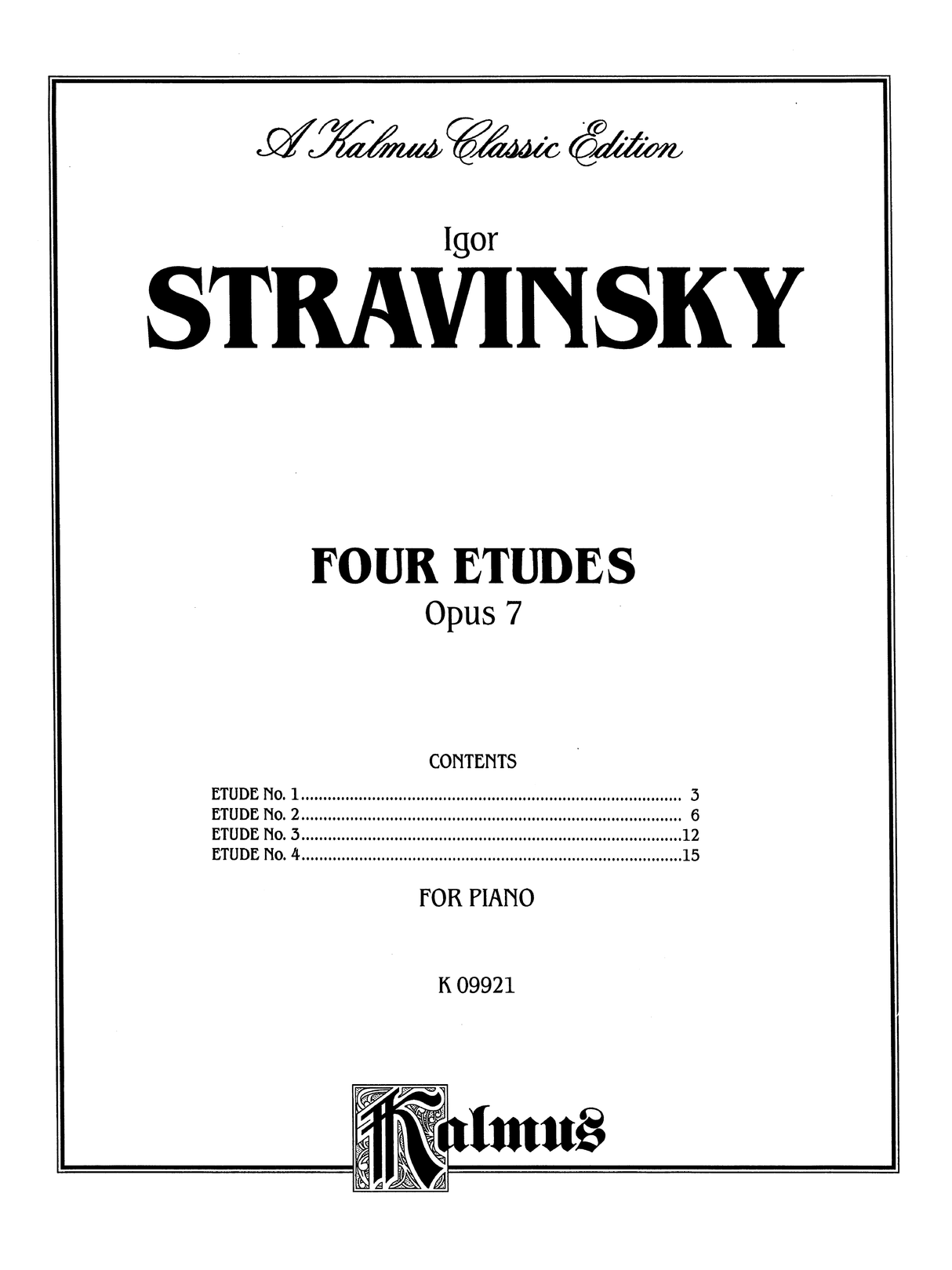 Stravinsky: Four Etudes, Op. 7