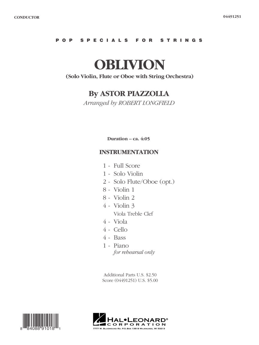 Piazzolla: Oblivion (arr. for violin & string orchestra)