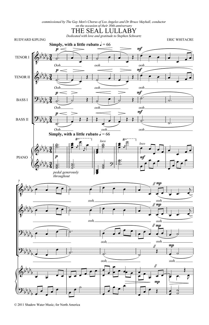 Whitacre: The Seal Lullaby for TTBB & Piano