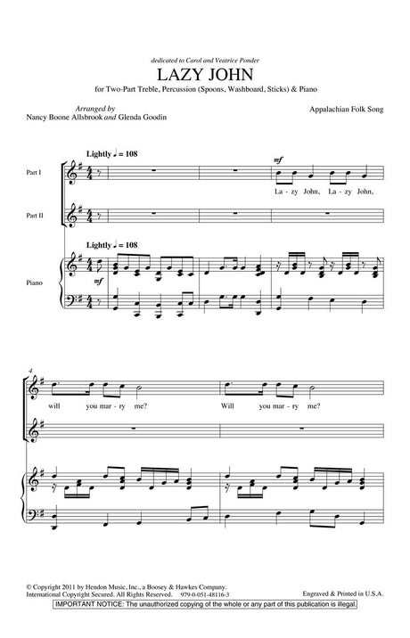 Lazy John (arr. for treble chorus)