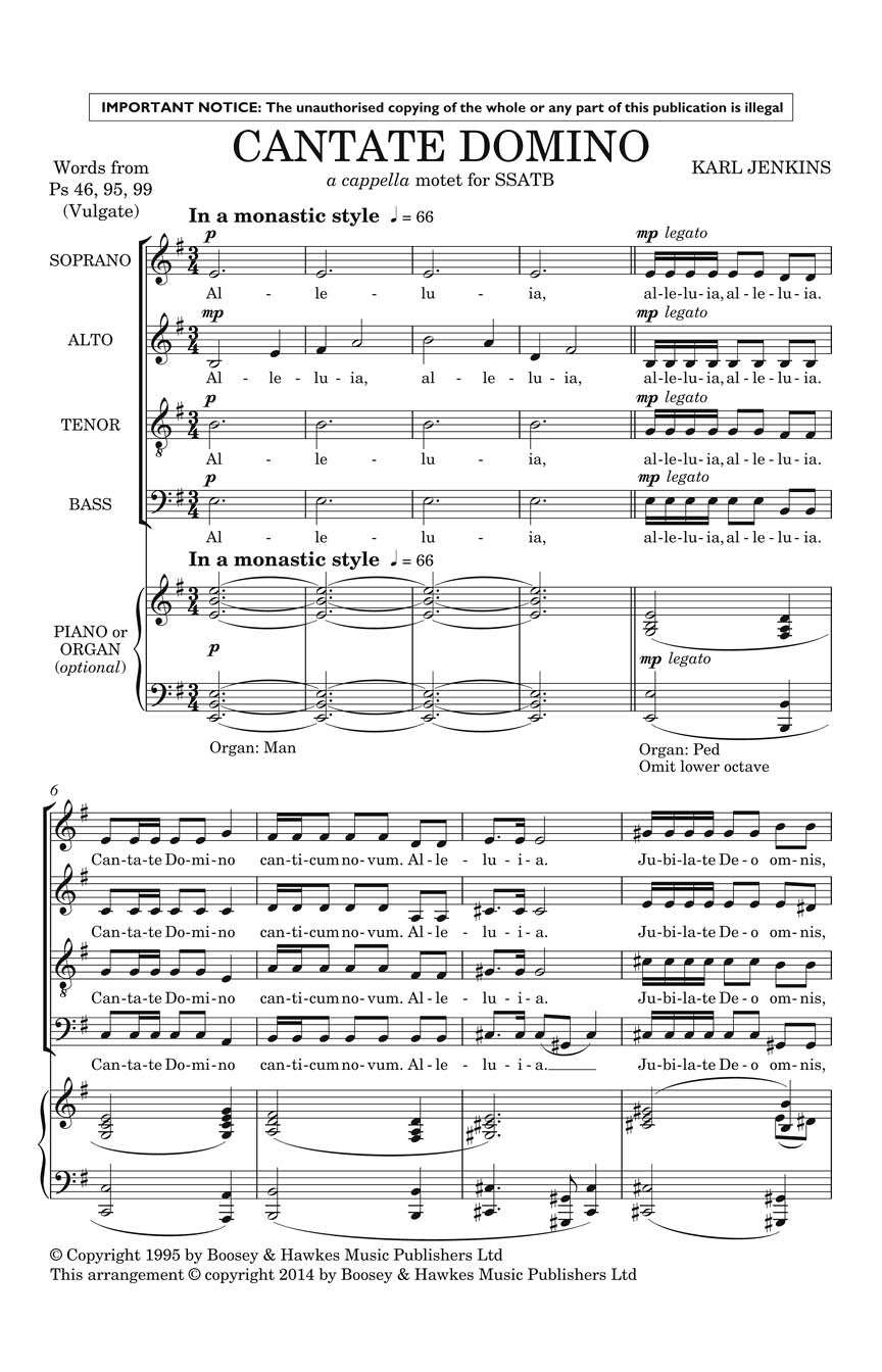 Jenkins: Cantate Domino from Adiemus - arr. for SSATB