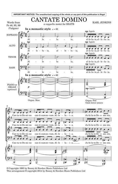 Jenkins: Cantate Domino from Adiemus - arr. for SSATB