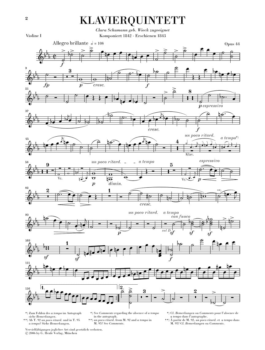 Schumann: Piano Quintet in E-flat Major, Op. 44 - Ficks Music