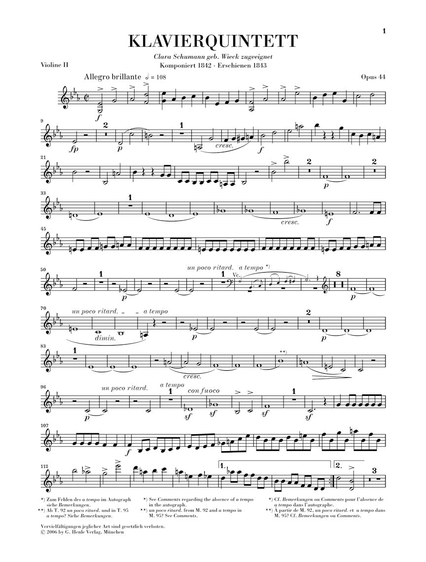 Schumann: Piano Quintet in E-flat Major, Op. 44 - Ficks Music