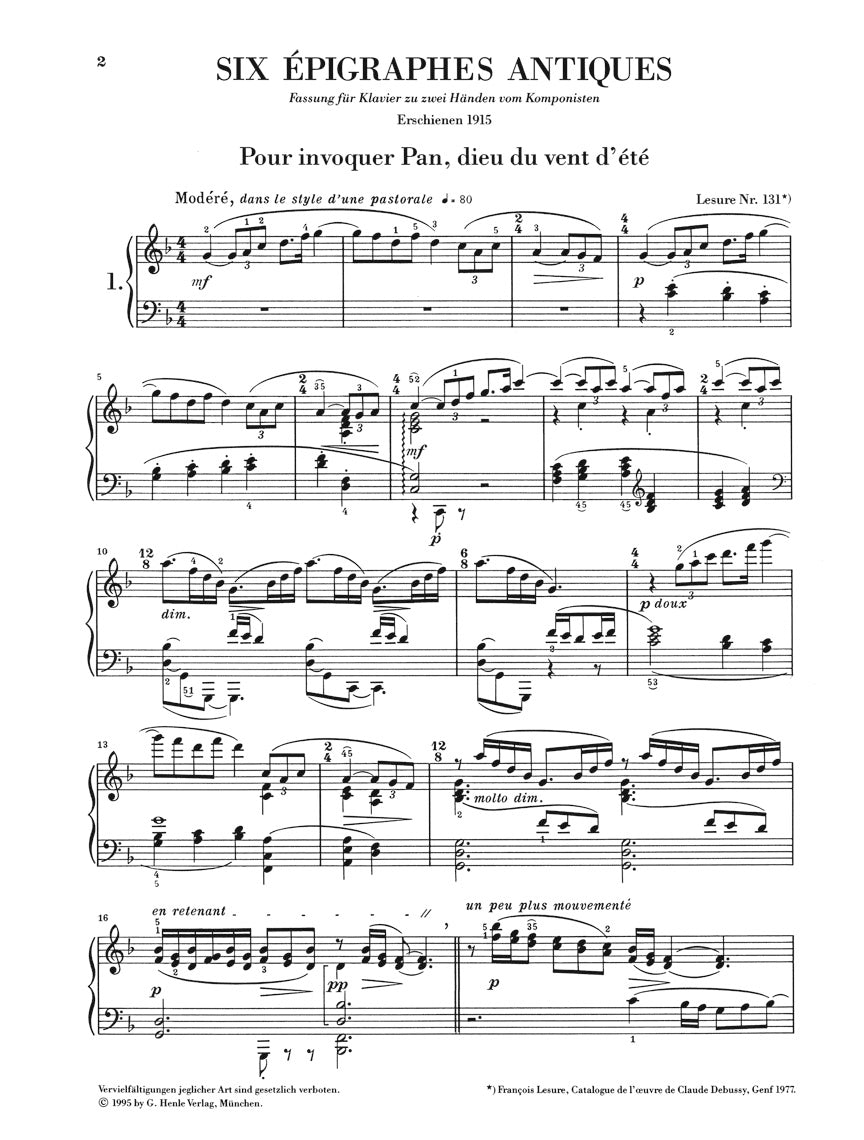 Debussy: 6 Epigraphes antiques (Version for Solo Piano)