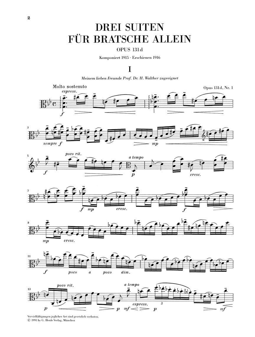 Reger: 3 Suites for Viola Solo, Op. 131d