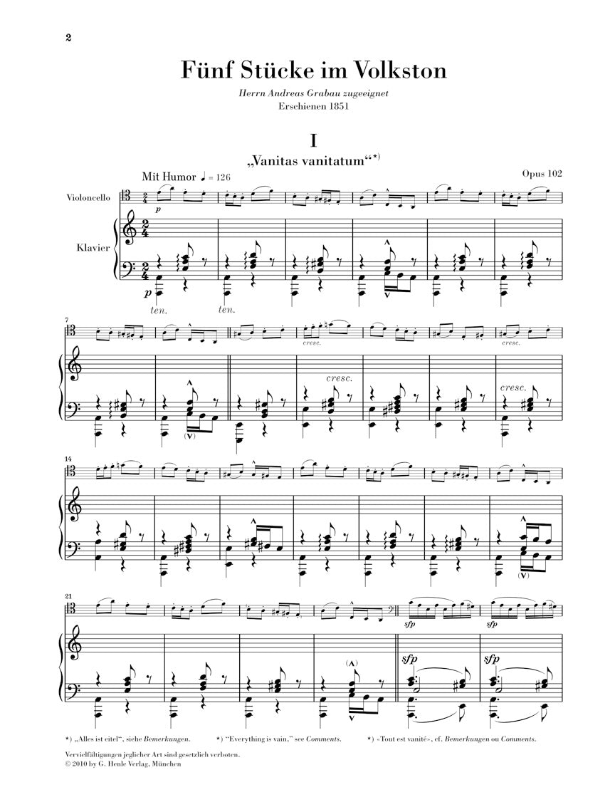 Schumann: 5 Stücke im Volkston, Op. 102