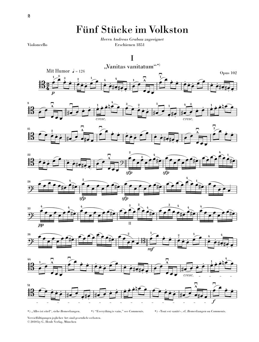 Schumann: 5 Stücke im Volkston, Op. 102