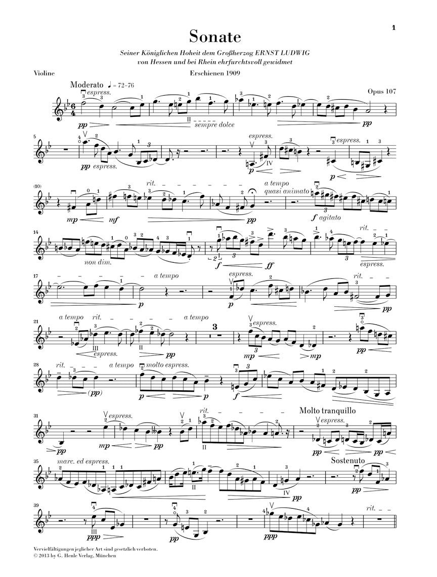 Reger: Clarinet Sonata, Op. 107 (arr. for violin)