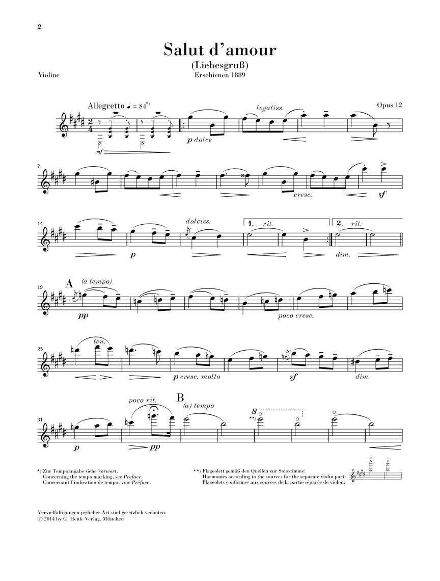 Elgar: Salut d'amour, Op. 12 (Version for Violin & Piano)