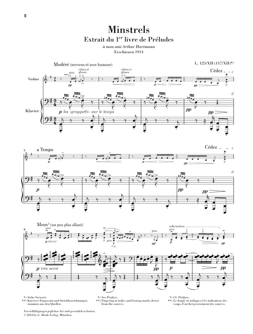 Debussy: Minstrels from Préludes (for violin and piano)