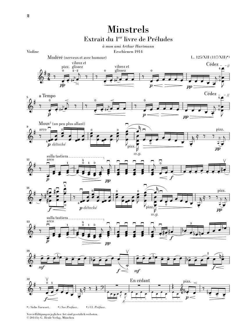 Debussy: Minstrels from Préludes (for violin and piano)