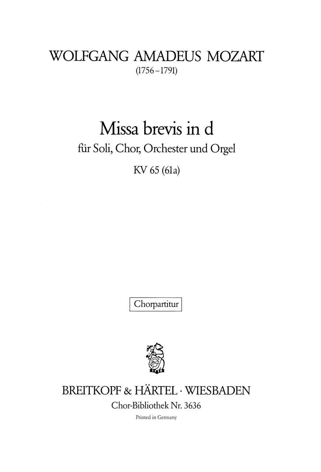 Mozart: Missa brevis in D Minor, K. 65 (61a)