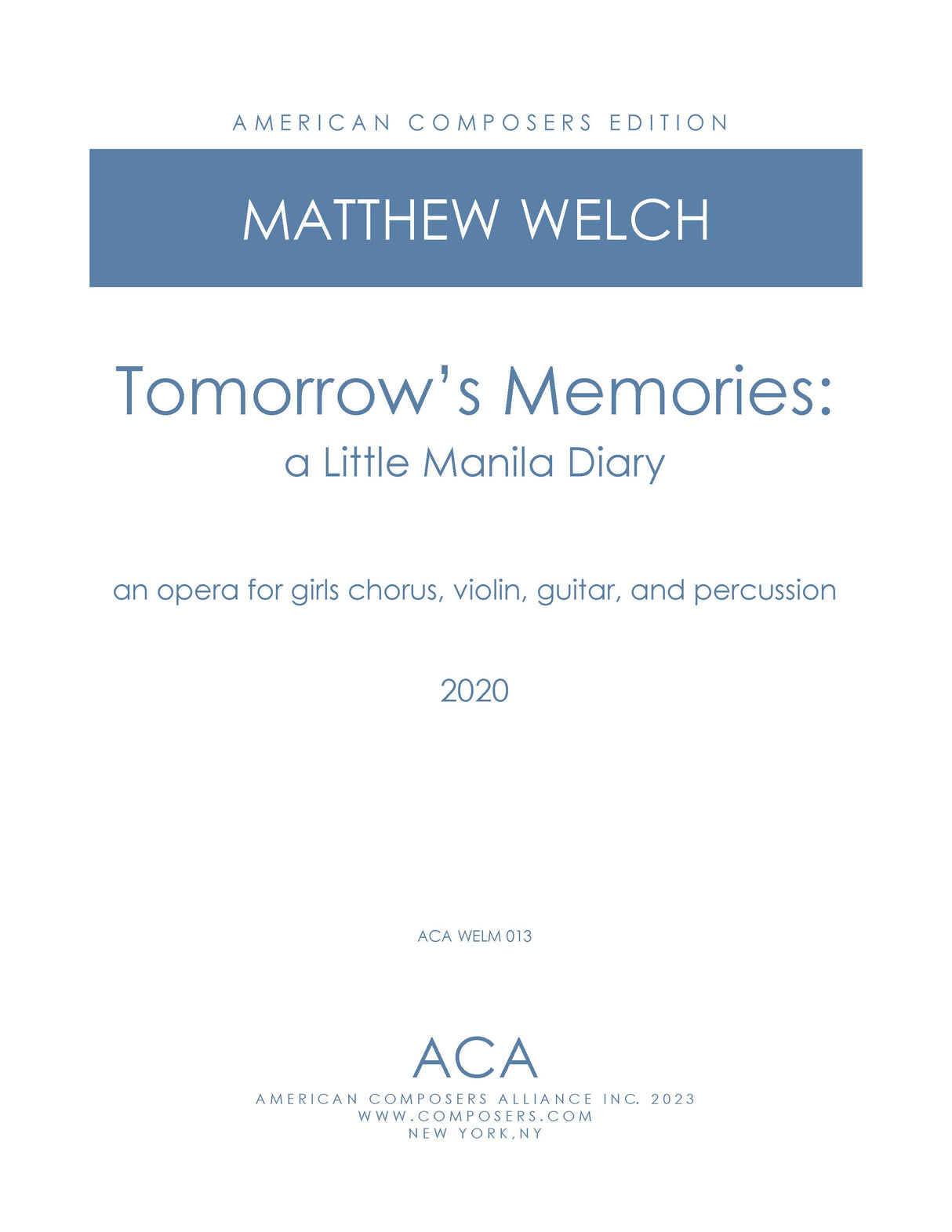 Welch: Tomorrow's Memories