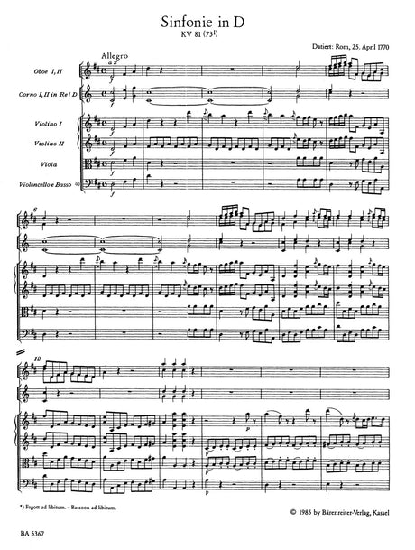 Mozart: Symphony in D Major, No. 4, K. 81 (73l)