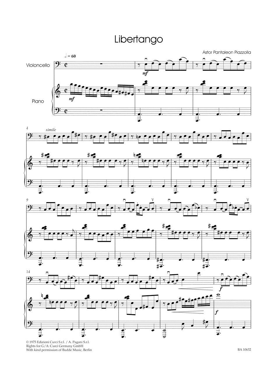 Tango Classics Fur Cello und Klavier Partitur Mit Stimmen