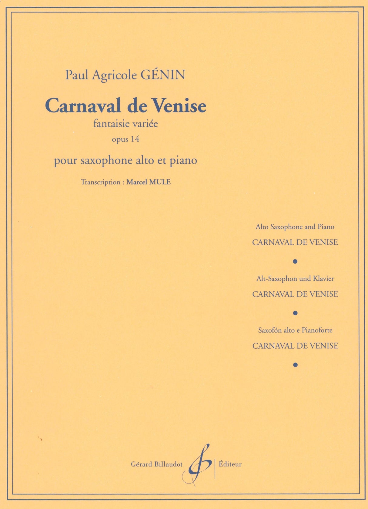 Génin: Carnaval de Venise, Op. 14 (arr. for alto sax & piano)