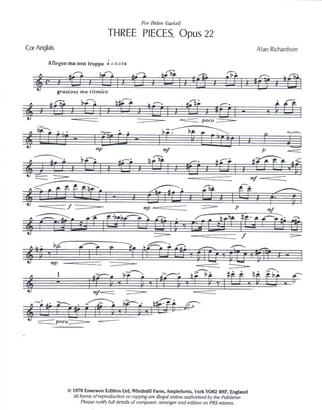 Richardson: 3 Pieces, Op. 22 (version for english horn)