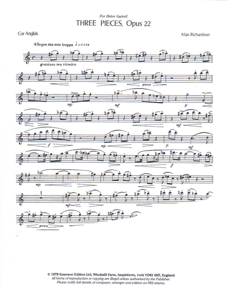 Richardson: 3 Pieces, Op. 22 (version for english horn)