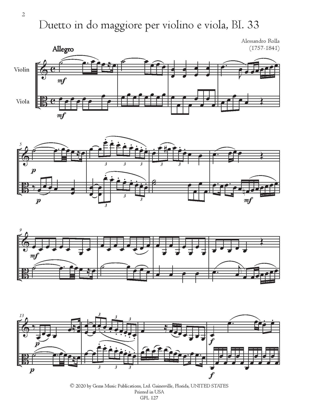 Rolla: Violin-Viola Duets - Volume 1 (BI. 33-36)