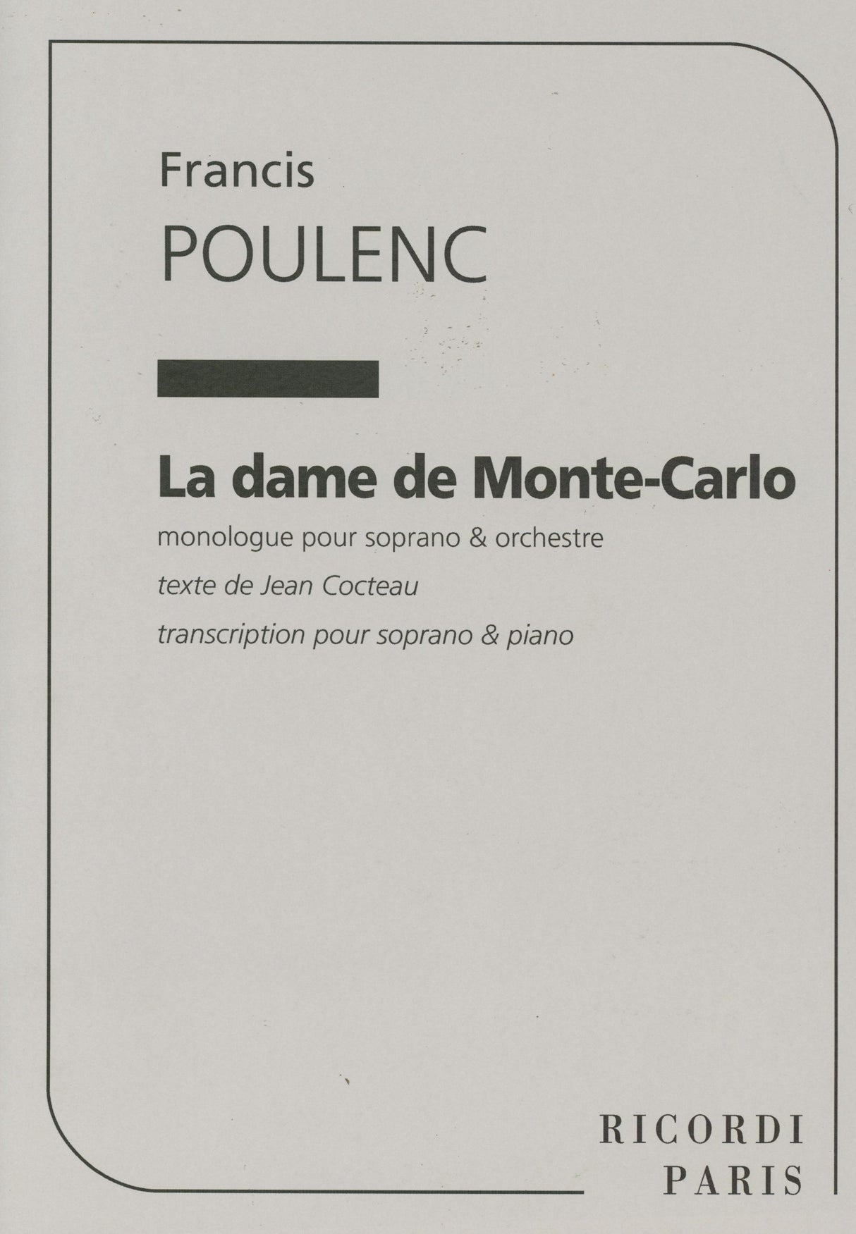 Poulenc: La Dame de Monte Carlo