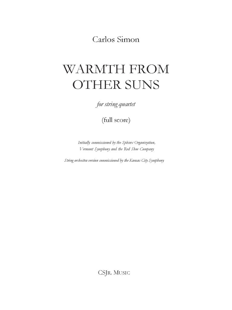 Simon: Warmth from Other Suns (Version for String Quartet)