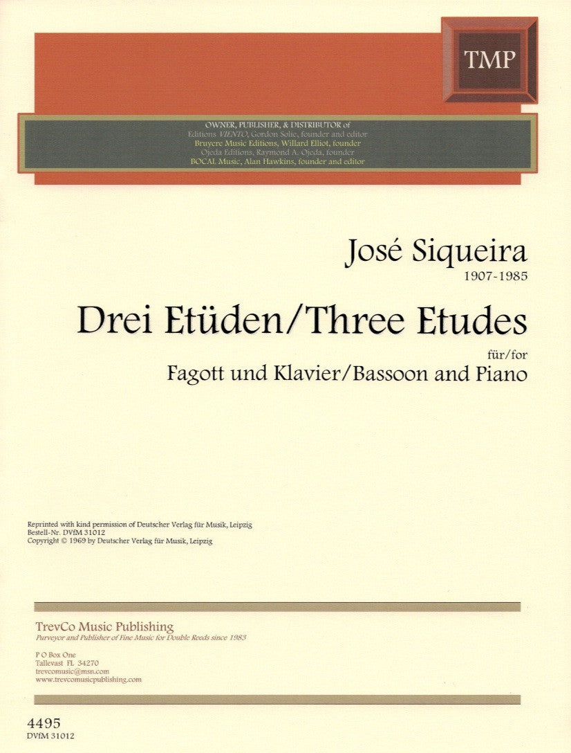 Siqueira: 3 Etudes (arr. for bassoon & piano)