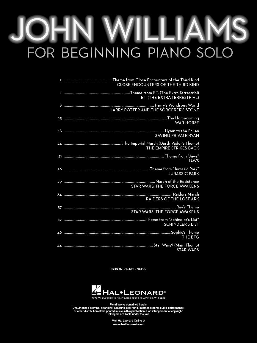 John Williams for Beginning Piano Solo