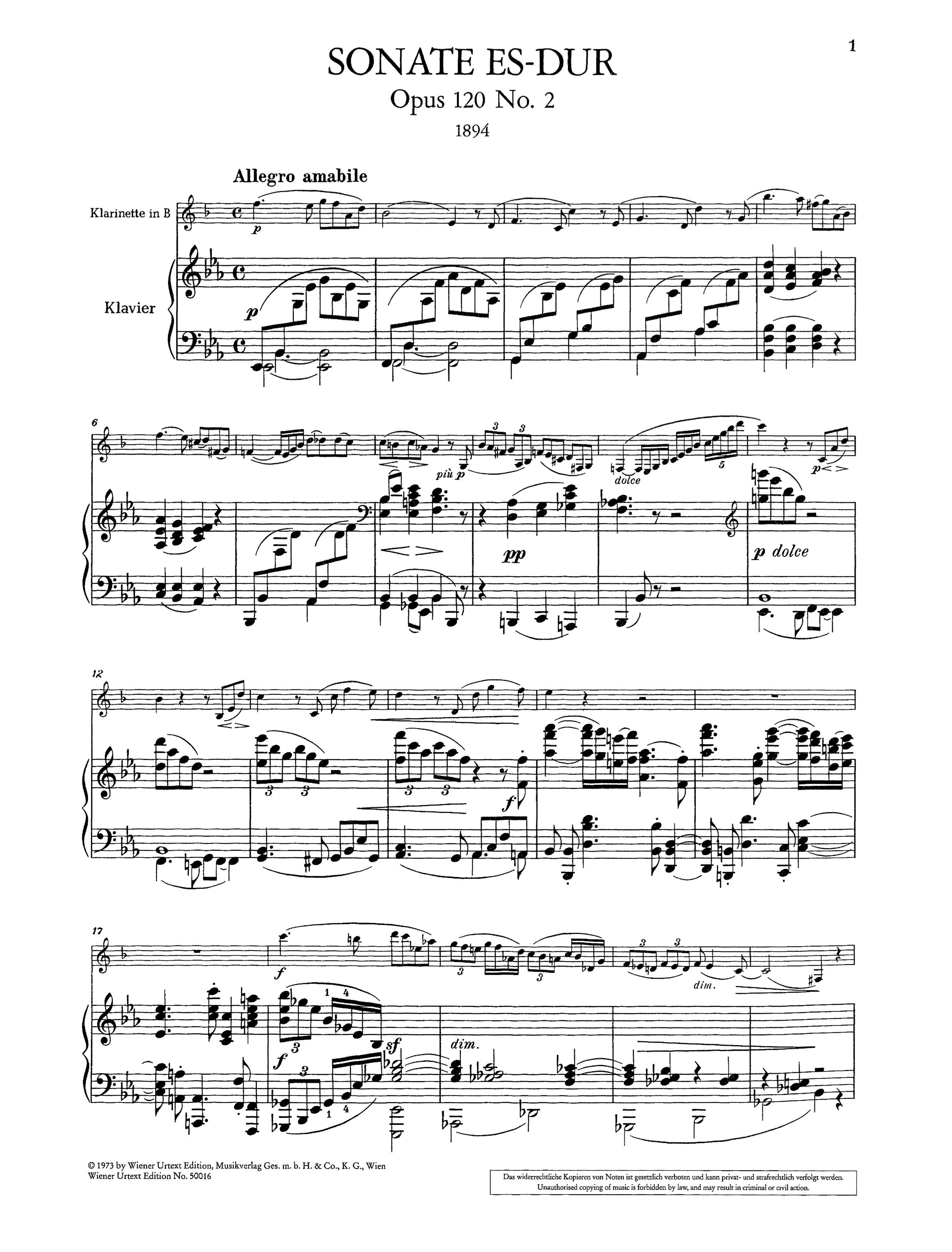 Brahms: Clarinet Sonata in E-flat Major, Op. 120, No. 2