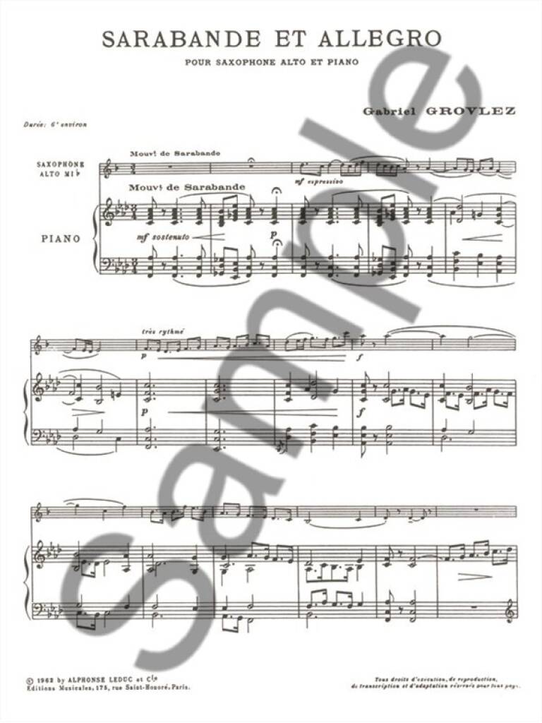 Grovlez: Sarabande et allegro (arr. for alto sax)