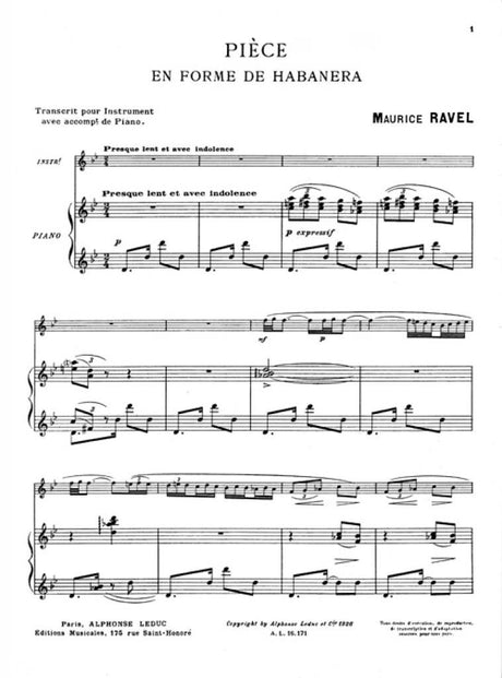 Ravel: Pièce en forme de habanera (arr. for cello)