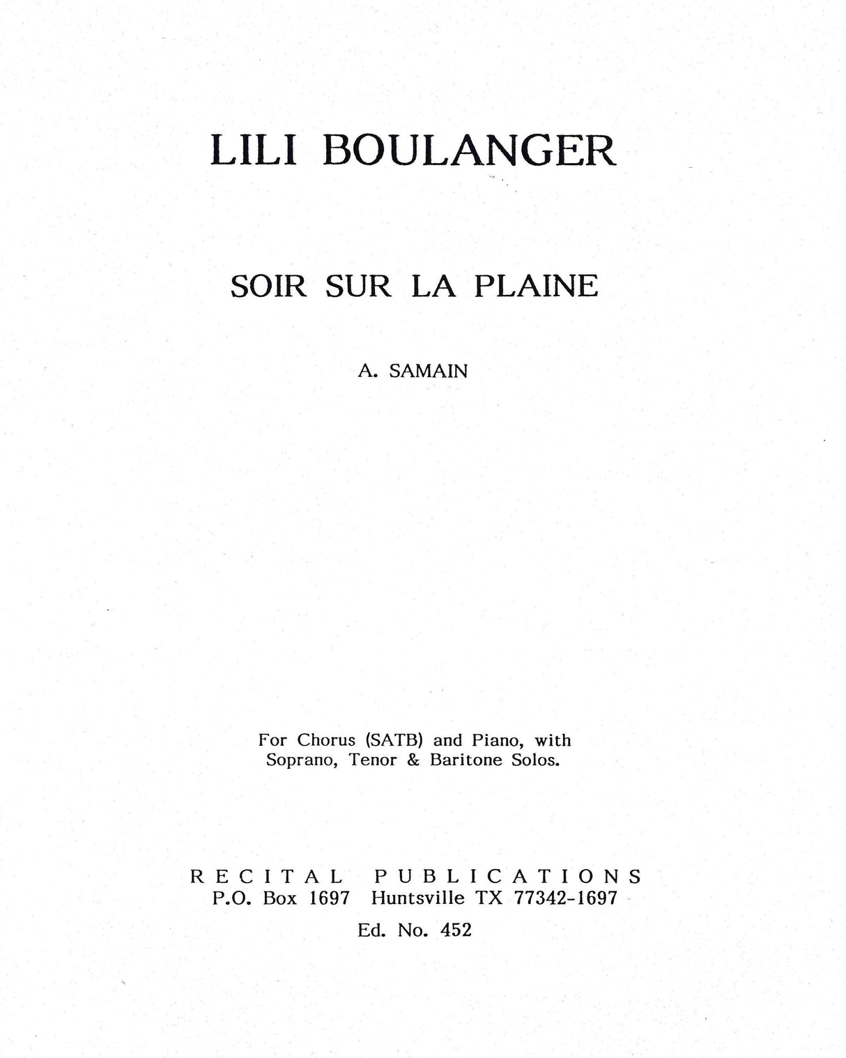 Boulanger: Soir sur la Plaine