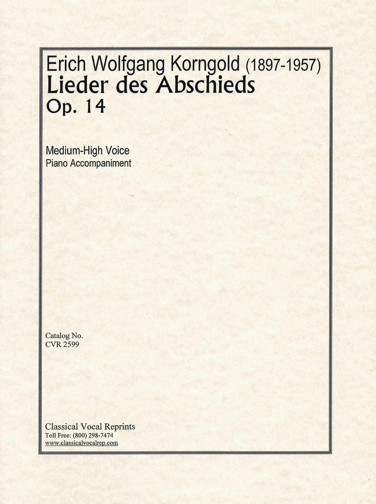 Korngold: Lieder des Abschieds, Op. 14