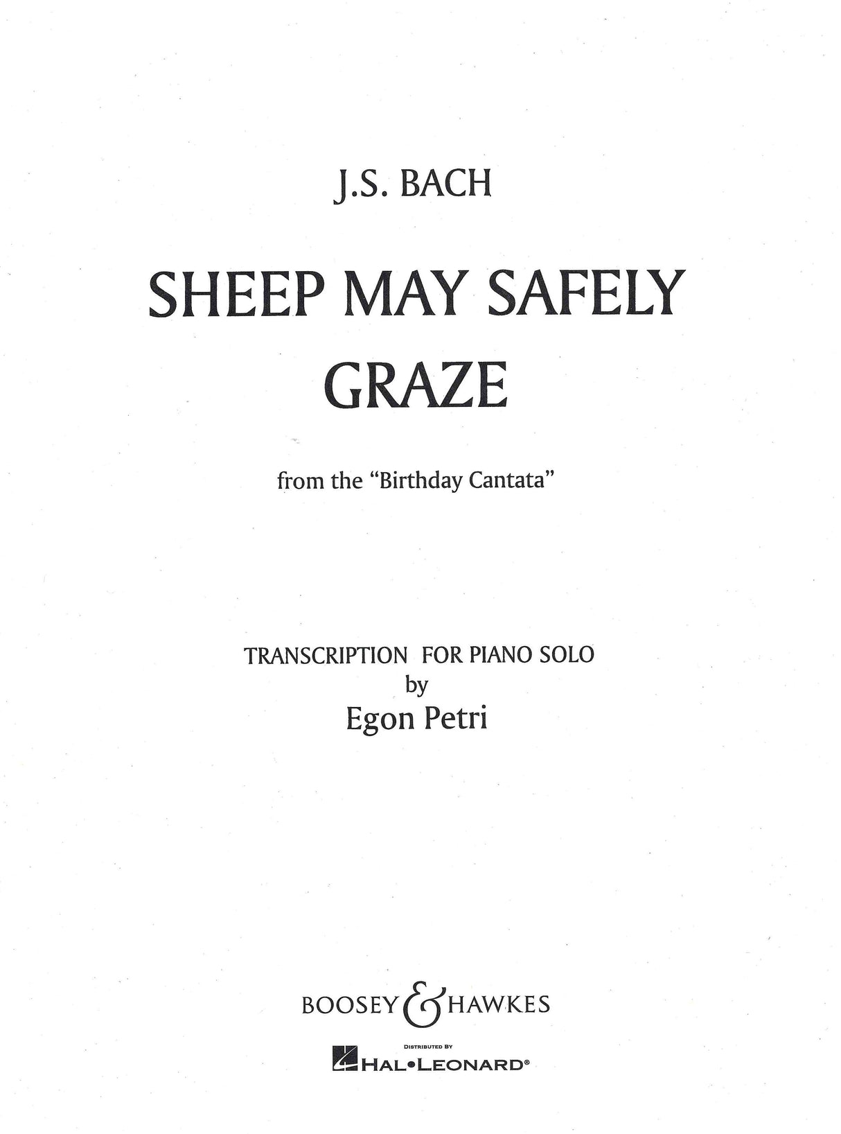 Bach: Sheep May Safely Graze (arr. for piano)