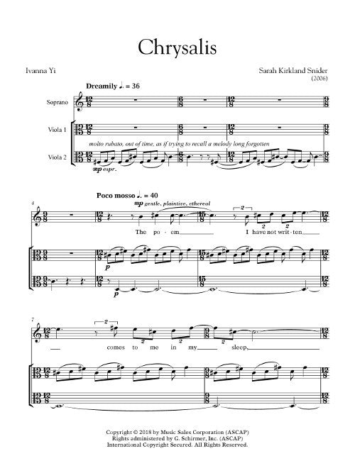 Snider: Chrysalis (Version for Soprano & 2 Violas)