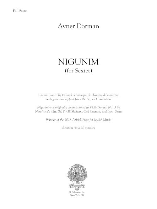 Dorman: Nigunim (arr. for violin & piano quintet)