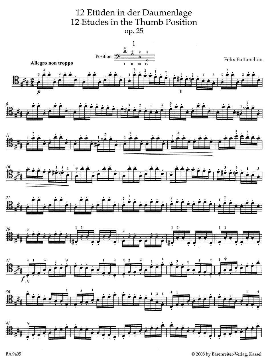 Battanchon: 12 Cello Etudes in the Thumb Position, Op. 25