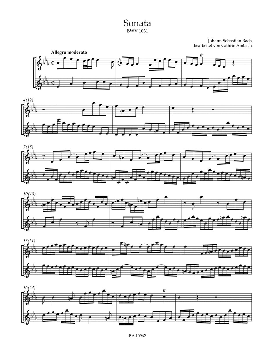 Bach: 3 Flute Sonatas (arr. for 2 flutes), BWV 1033, 1031, & 1020