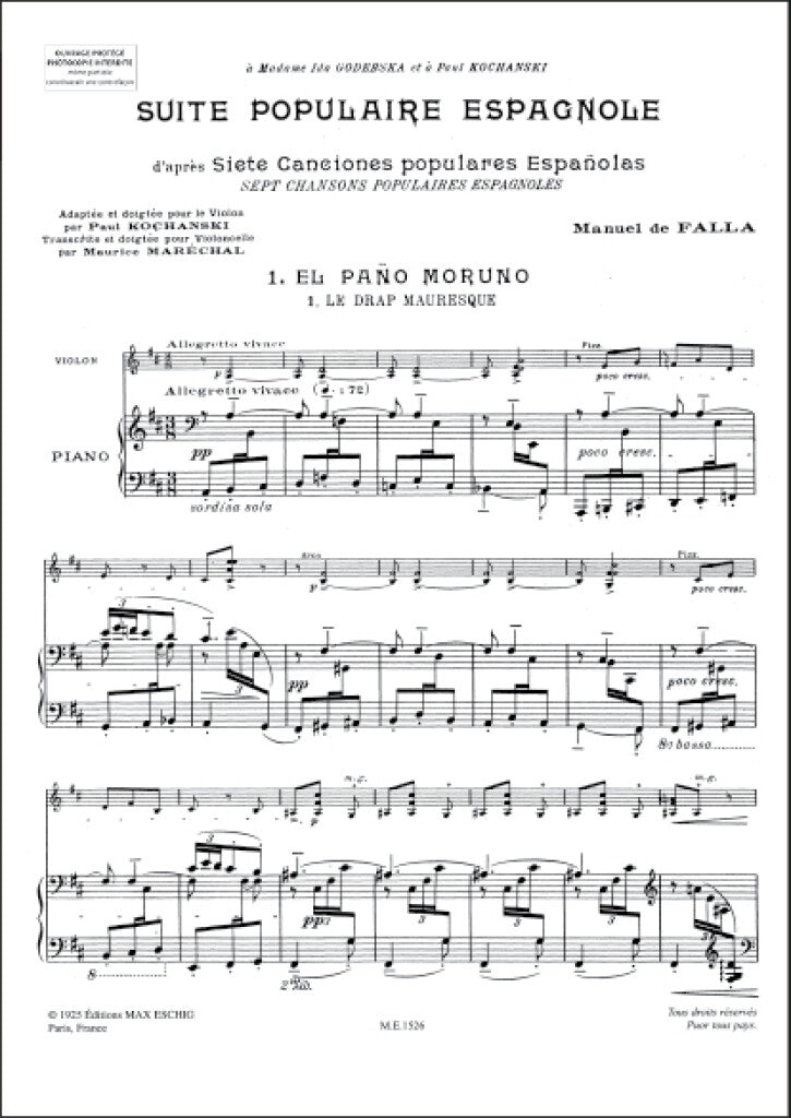 Falla: Suite populaire espagnole (arr. for violin & piano)