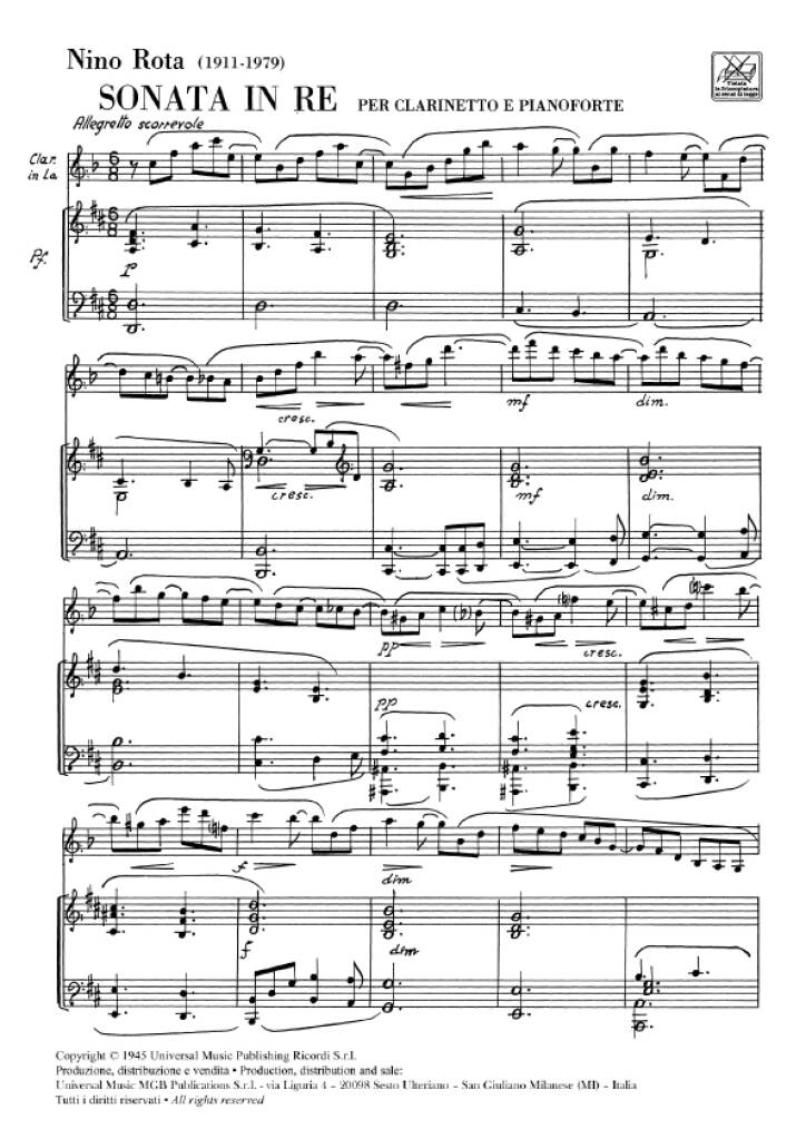 Rota: Clarinet Sonata in D Major