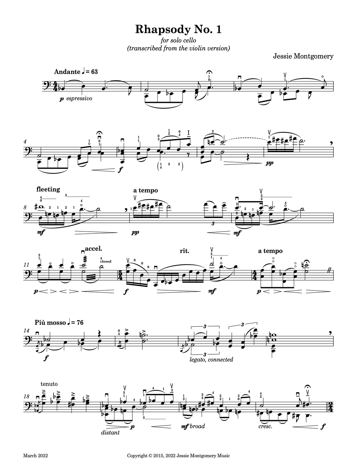 Montgomery: Rhapsody No. 1 for Solo Cello