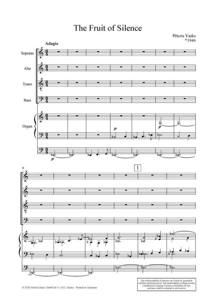 Vasks: The Fruit of Silence (Version for Mixed Choir & Organ)