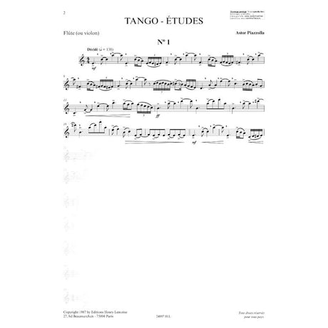 Piazzolla: Tango Etudes (for flute or violin solo)