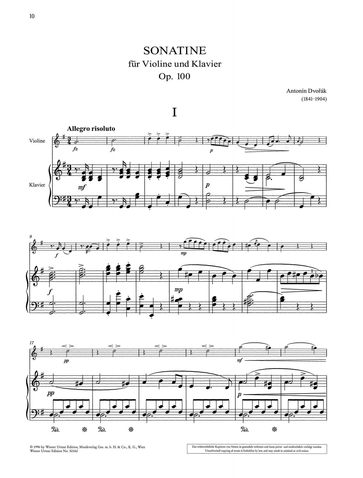 Dvořák: Sonatina in G Major, Op. 100