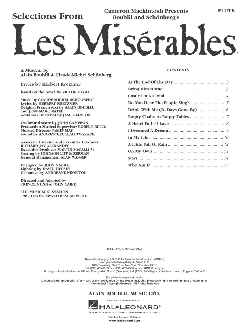 Les Misérables - Instrumental Solos for Flute