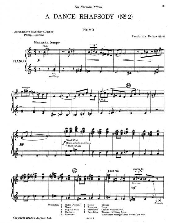 Delius: Dance Rhapsody No. 2 (arr. for piano 4 hands)