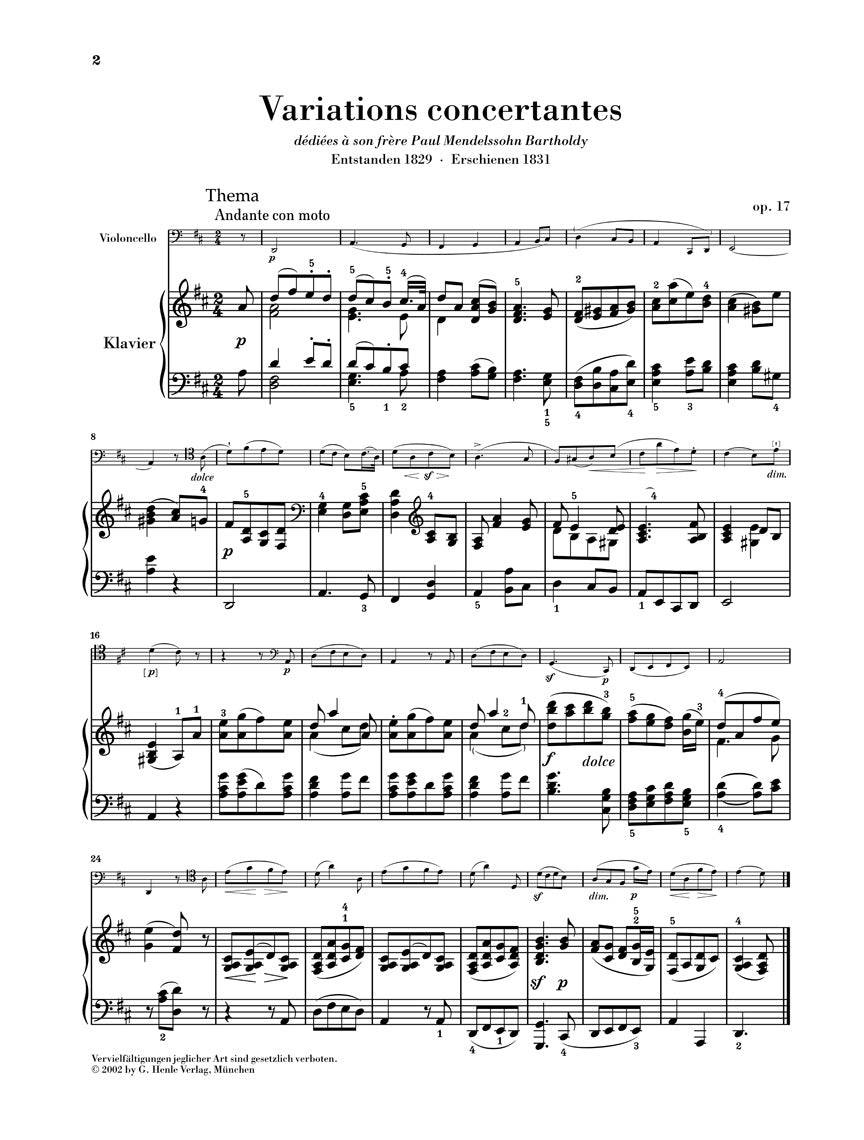 Mendelssohn: Variations, Op. 17 and Other Pieces for Cello & Piano