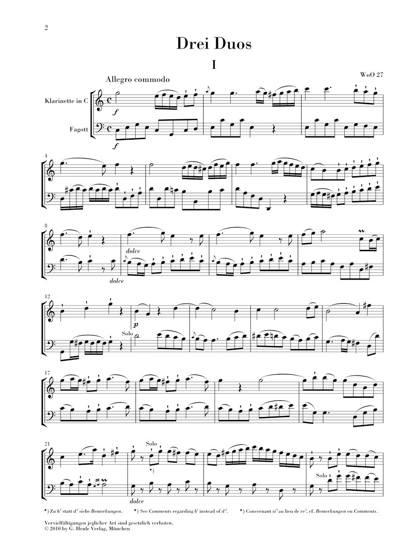 Beethoven: 3 Duos for Clarinet and Bassoon, WoO 27