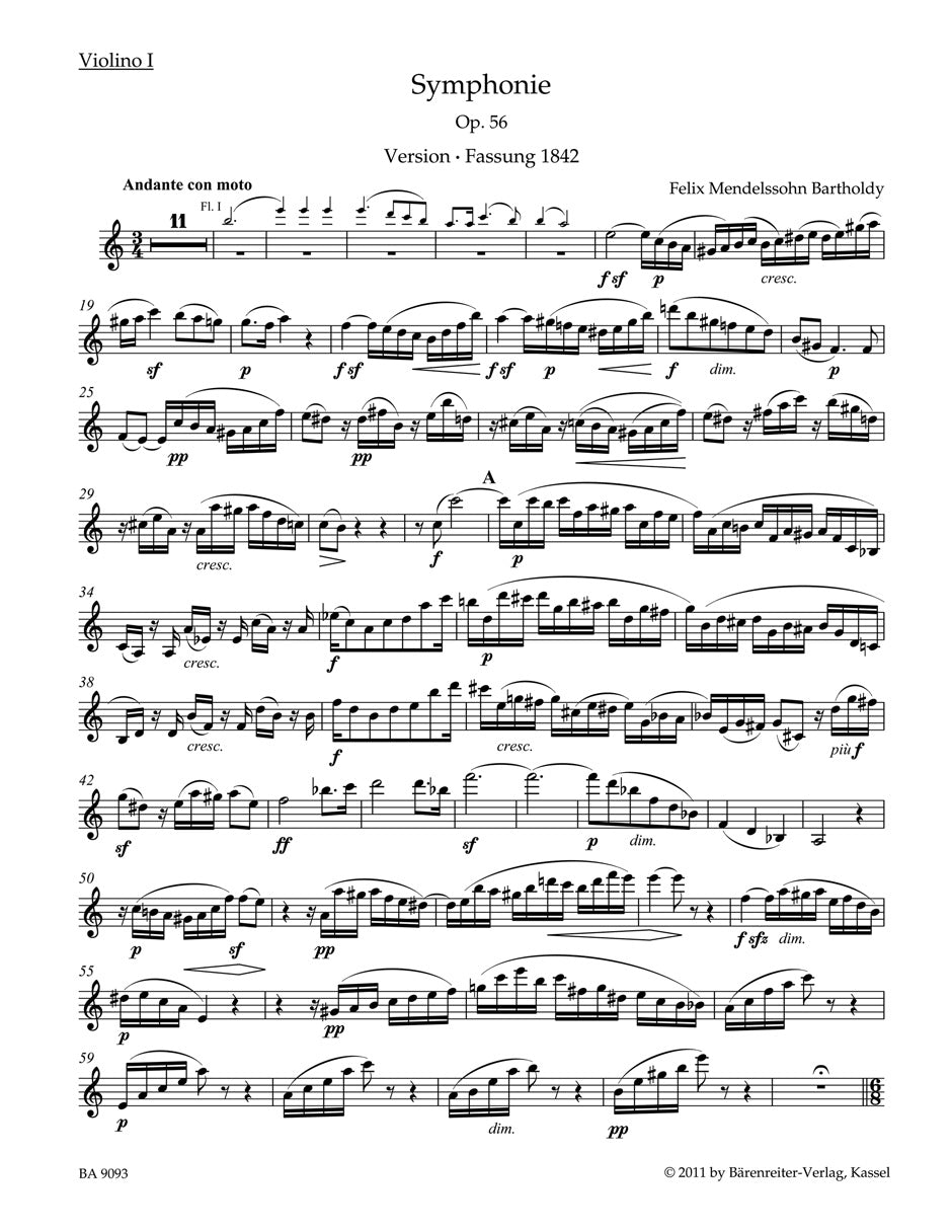Mendelssohn: Symphony No. 3 in A Minor, MWV N 18, Op. 56 - Ficks Music